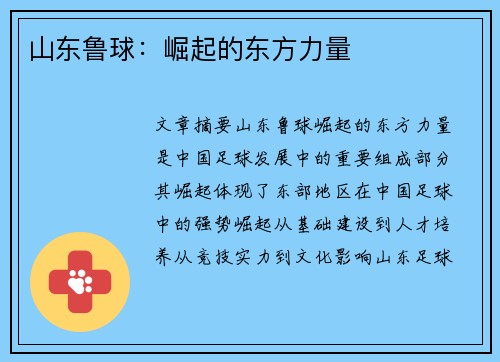 山东鲁球：崛起的东方力量